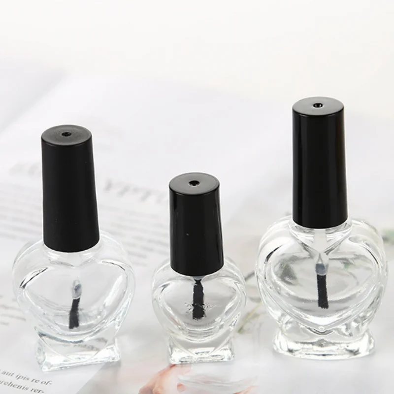 Heart shape fancy clear empty bottles 5ml 10ml 15ml nail polish glass bottle with lid and brush