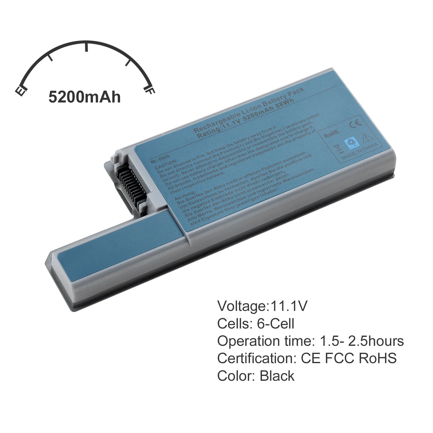 5200 mAh 6 Cells Rechargeable LI-ION Battery Pack D820 for Dell laptop batteries