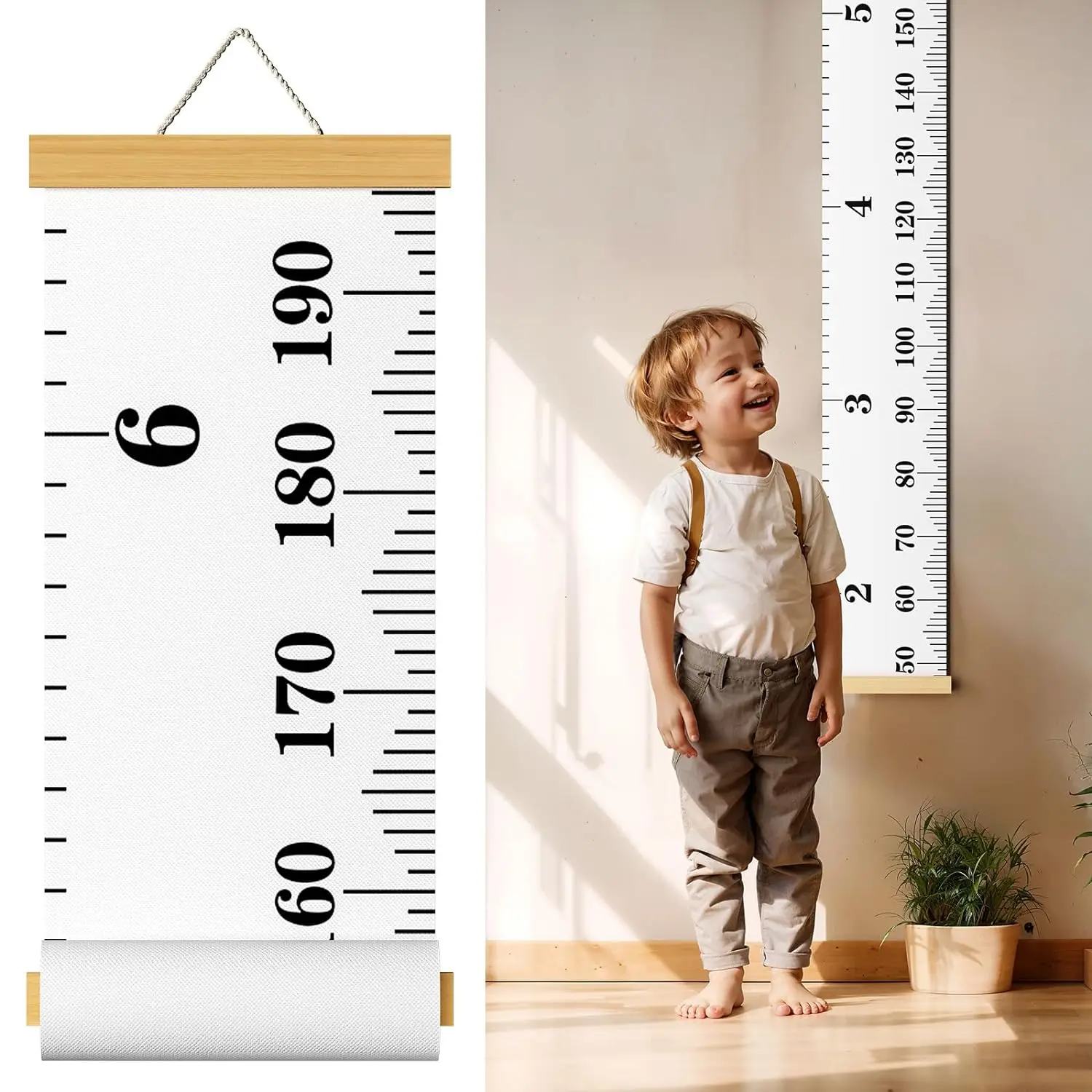 Child growth chart, canvas height chart, detachable wooden wall hanging ruler measuring chart for home decoration