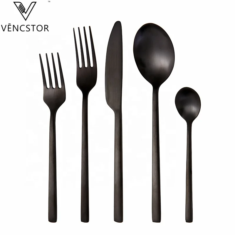 
Travel Camping Portable Black Cutlery Bulk Fork Knife Spoon Custom Stainless Steel Flatware Set 