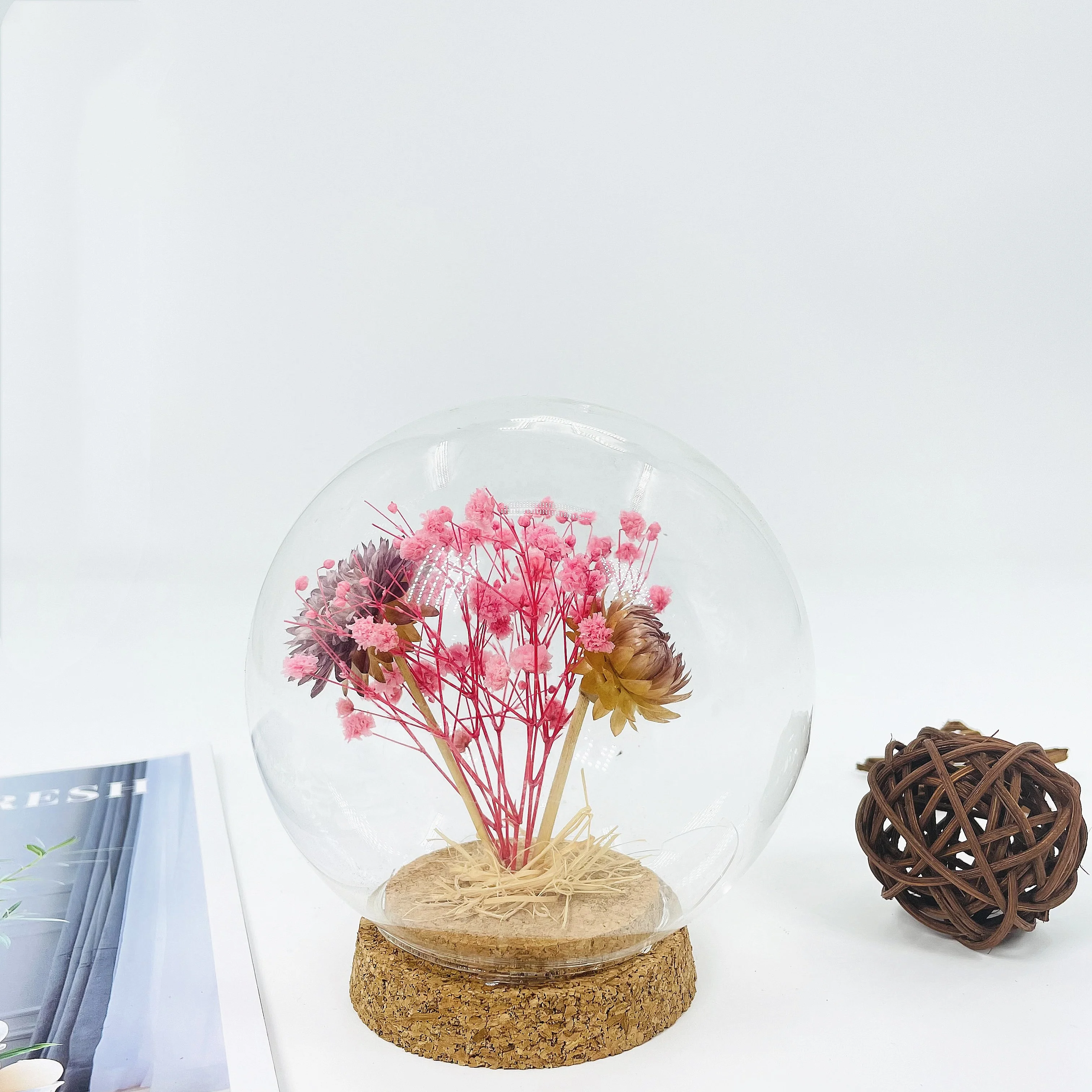 Лидер продаж, стеклянный шар на пробковой основе с высушенными цветами для украшения дома