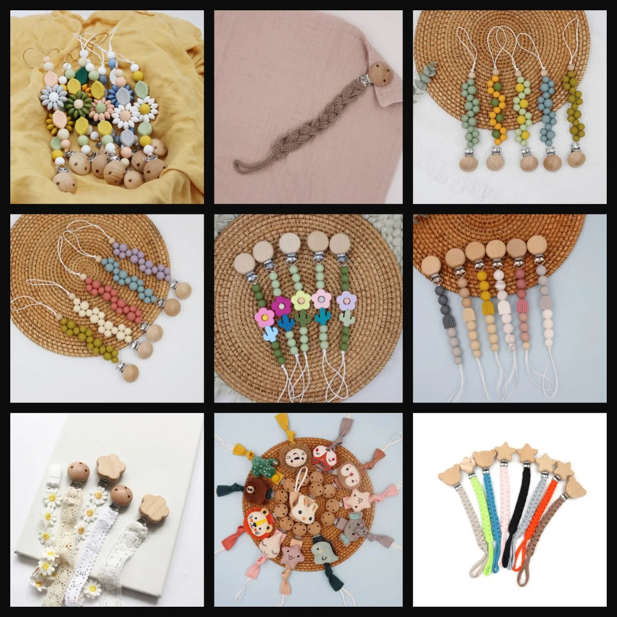 Macrame Baby Pacifier Clip Woven Cotton Rope Pacifier Chain Dummy Clip Nipple Holder Kids Teether Anti-drop