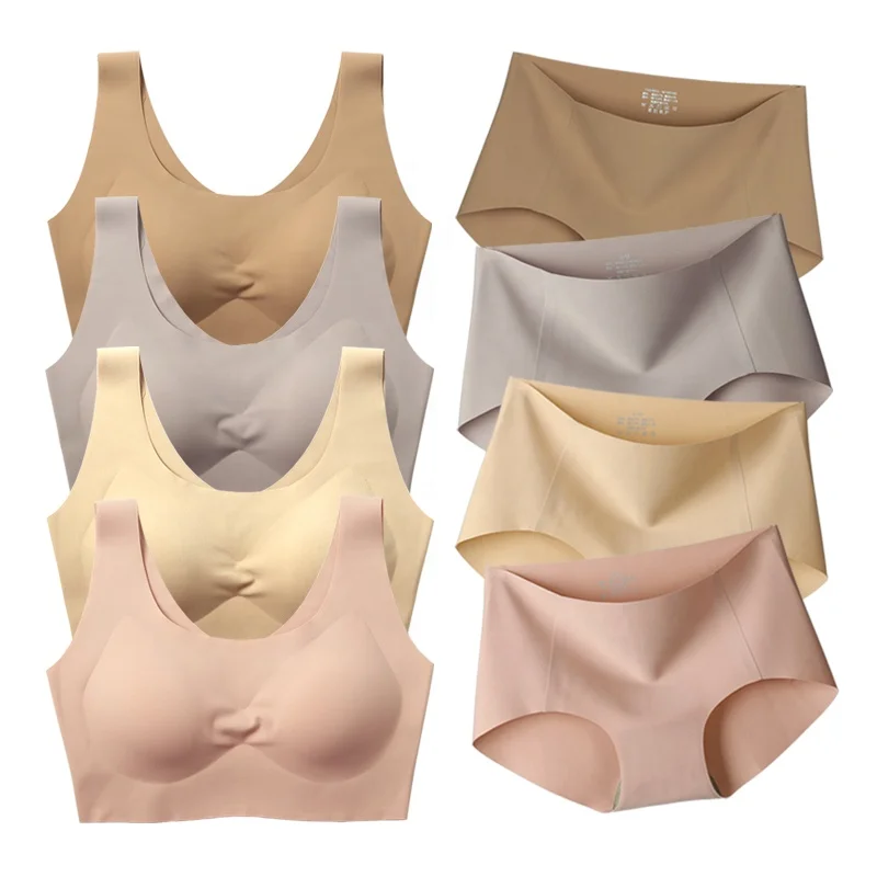 full support laser cut nylon spandex fabric pants and bra for ladies push up comfortable Beha jelly seamless bra set for women