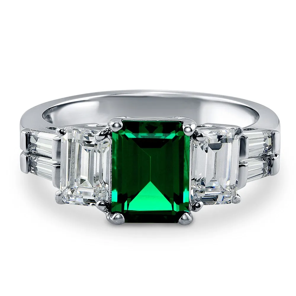 Custom Wholesale 5A CZ Zirconia Emerald Stone Green Engagement Ring Diamond 925 Sterling Silver Jewelry Wedding Rings For Women