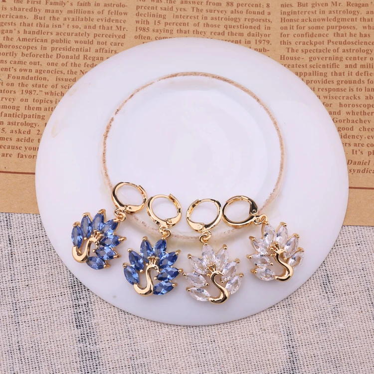 Dubai Gold Jewelry Fashion Design Big Chain Hanging Earrings Of Peacock Earring Models