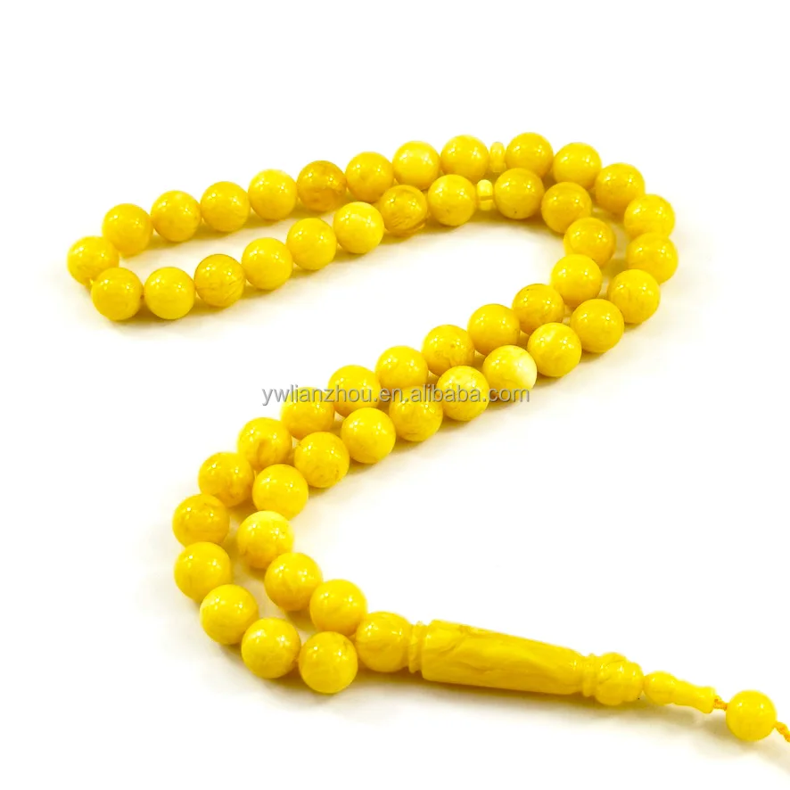 Оптовая продажа, желтые полимерные Агатовые камни Tasbih 51 бусина, мусульманские четки для молитвенных религиозных украшений ислама