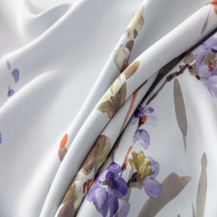 Factory Manufacture 3d Digital Printing Purple Orchid Floral Blackout Ring Curtains High Shading Window Curtains For Bedroom