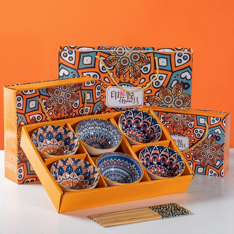 colorful printed kitchen 2 4 6 pcs rice soup 4.5 inch ceramic porcelain bohemia bowls set