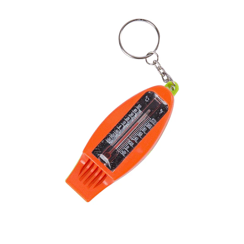 4 in 1 Multifunctional Keychain Compass 20MM Whistle Thermometer and magnifier for Outdoor Sports Promotion Gifts