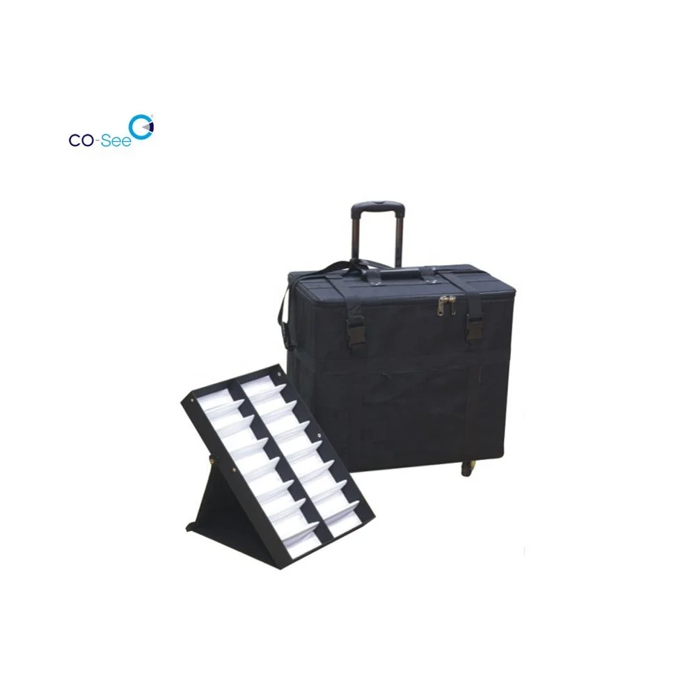 Oxford black fabric 192 slots optical trays and 144 slots sunglasses display PR mobile wheel glasses luggage suitcase