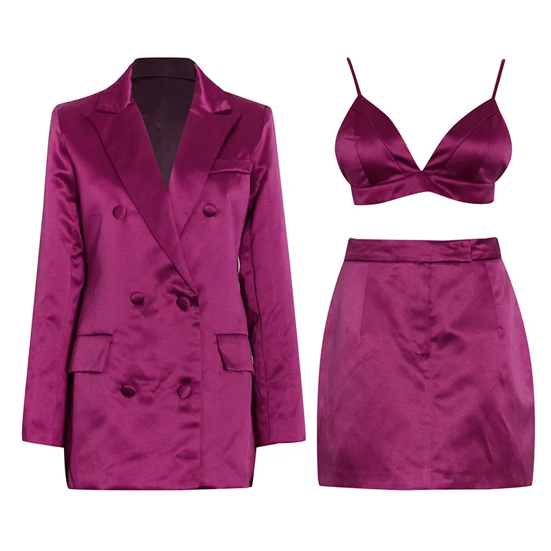 2022 hot selling 3piece womens suit purple dress and jacket suite set for women