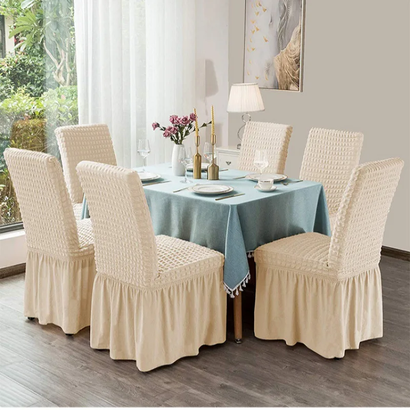 2024 New Fashion Design Polyester Spandex Jacquard Stretch Bubble Chair Cover With Skirt For Dining Room