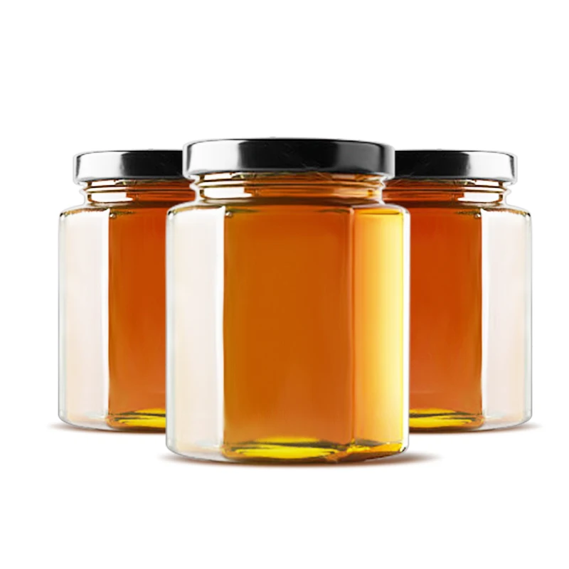 Cheap Spice Bottle Storage Hexagonal Honey Jam Food Small glass bottles for honey packing with Lid