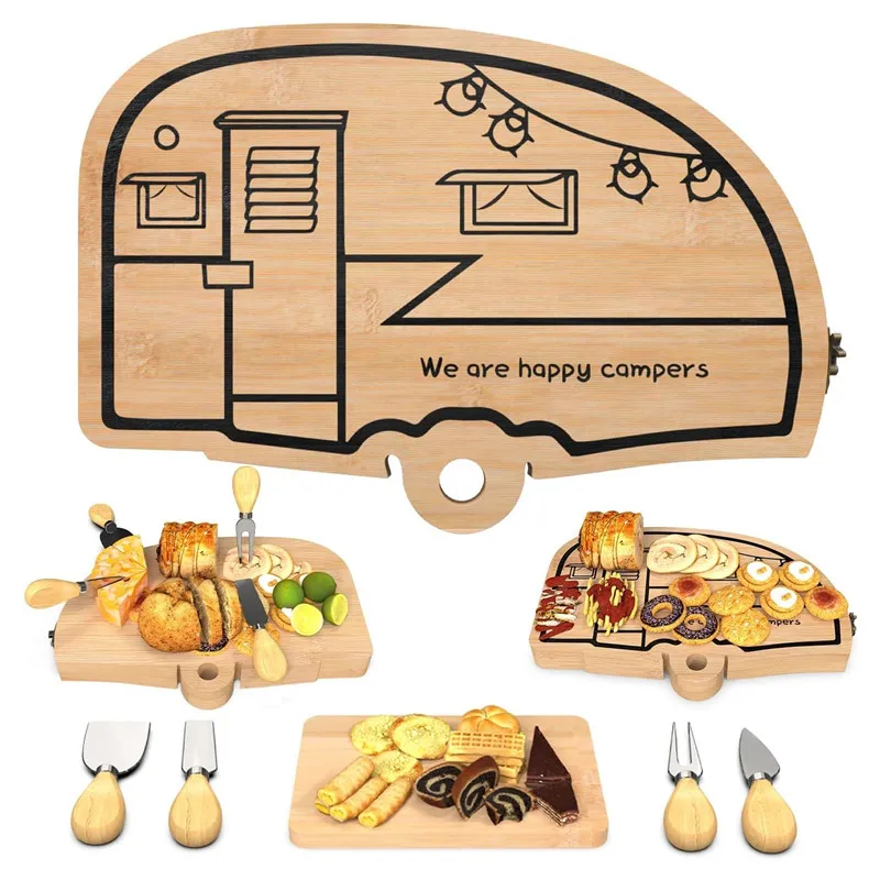 Bamboo Cheese Cutting Board RV camping picnic travel vacation outdoor travel customised gift happy camper souvenir