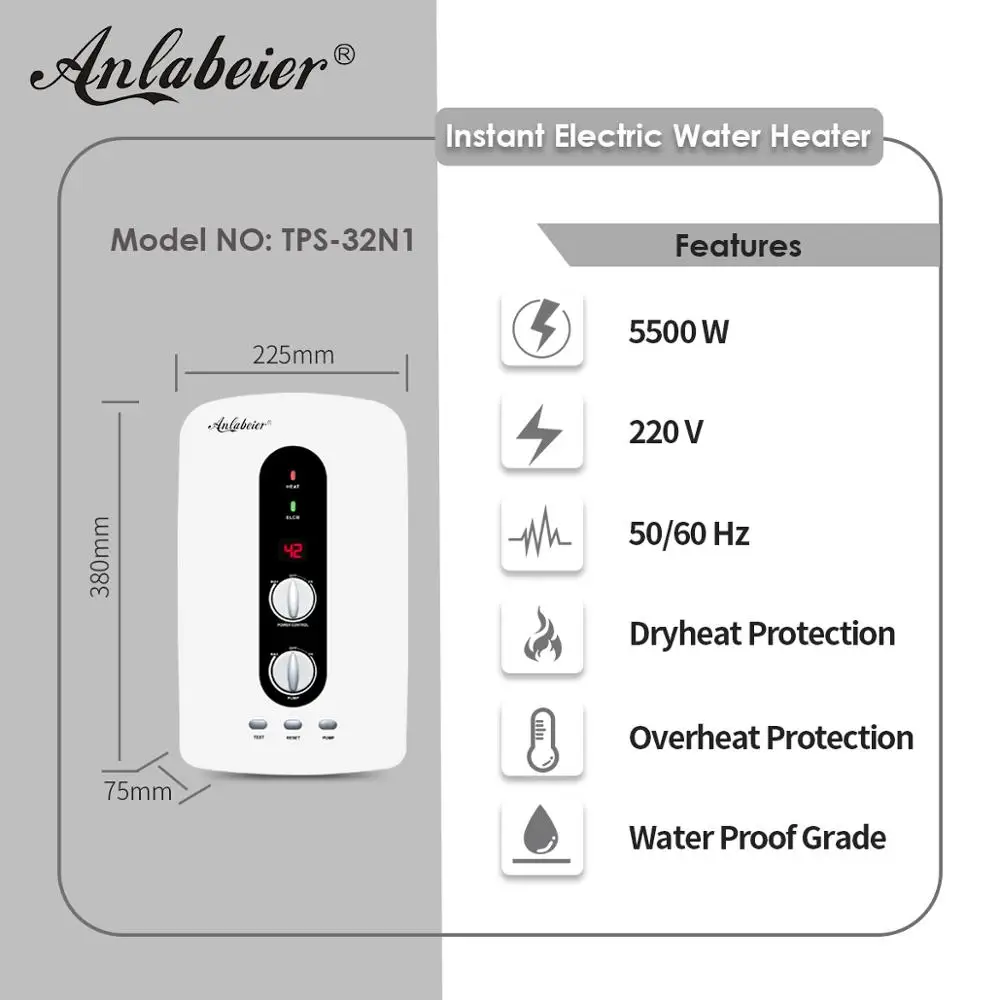 DC pump with ELCB electric water heater shower for low pressure area