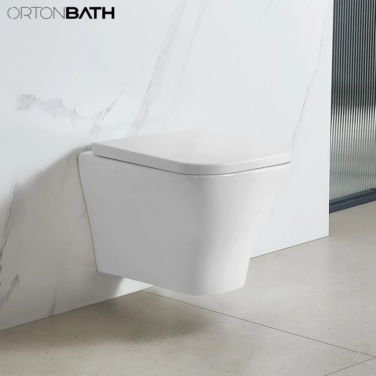 Легко устанавливаемый скрытый резервуар ORTONBATH удлиненный унитаз с двойным сливом настенный сиденьем и крышкой