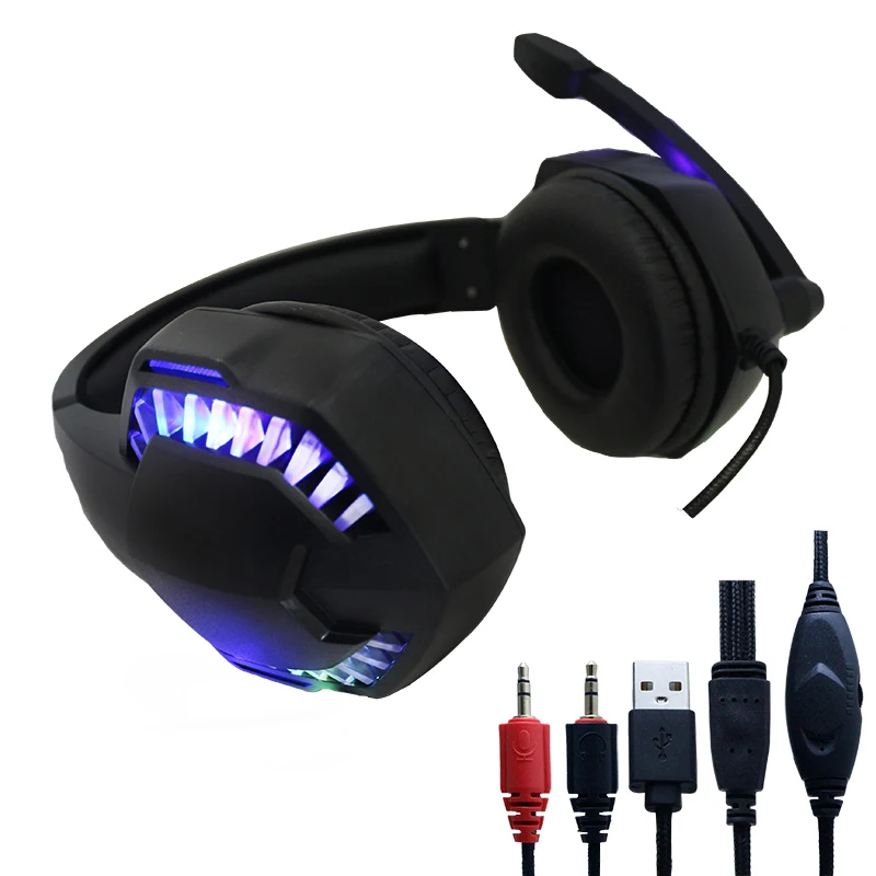 OME & ODM Wired Gaming Headset 3.5mm LED Microphone Headphones Retractable Rotating Headset