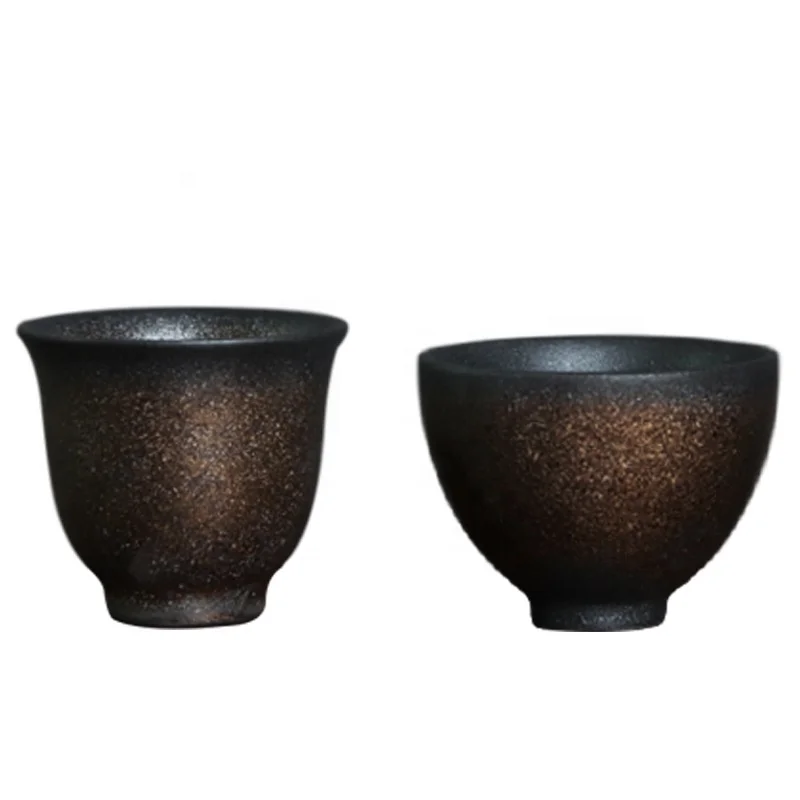 
Jingdezhen Japanese Black and Gold Tea Cup Handmade Pottery Retro Coarse Pottery Kung Fu Tea Mug 