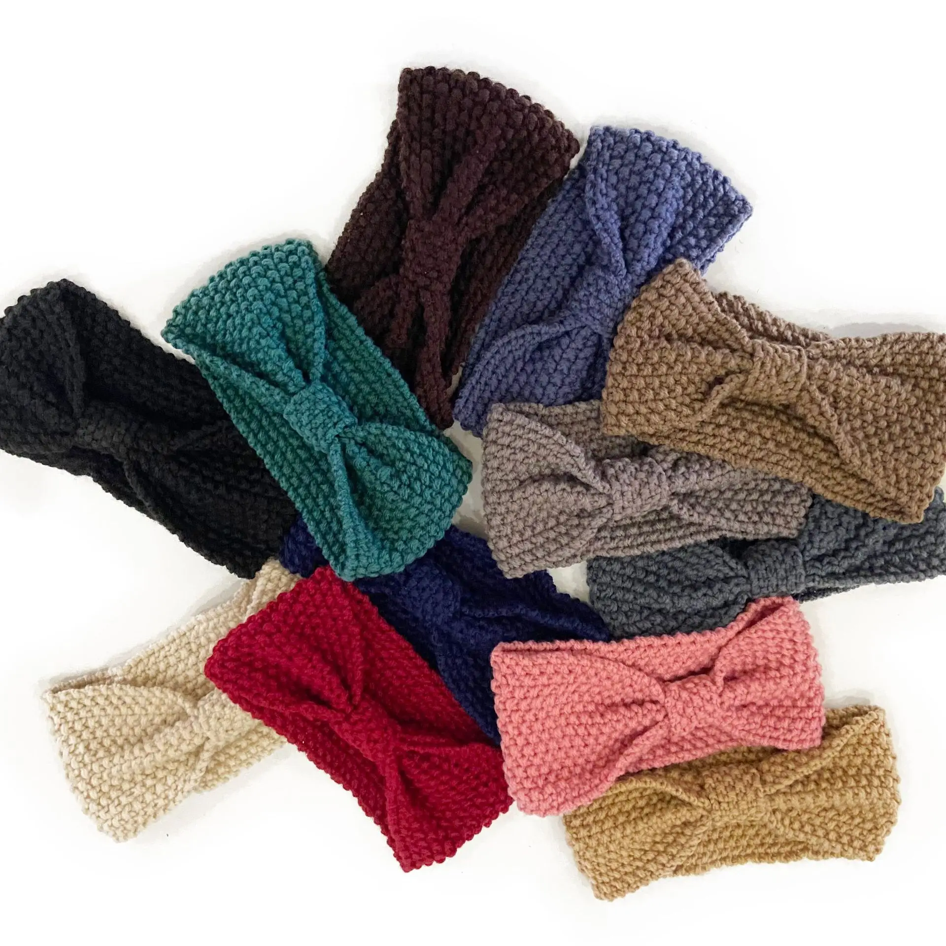 Factory Wholesale Wool Knitting Wide Headband Simple Corn Kernel Handmade Knitted Wool Elastic Headband For Women