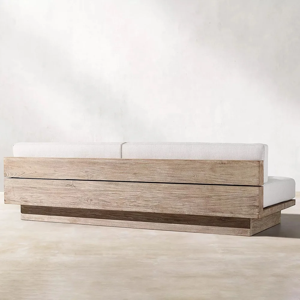 Factory Custom Modern Natural Weathered Outdoor Sectional Teak Modular Sofa Set Patio Solid Teak Wood Furniture for Hotel Villa