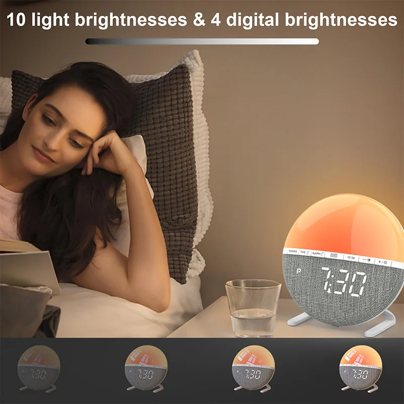 Hot Sale Simulated Sunrise Led Clock Colorful Light Wake Up Light Silent Intelligent Dedicated Light Alarm Clock Wake Up
