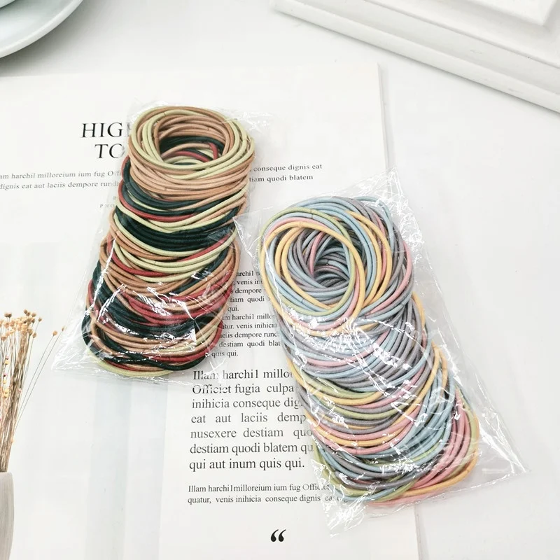 Wholesale Bulk 100PCS 4.5CM Custom Women Girl Kids Basic Colorful Blue Black Pony Tail Bun Hair Rubber Bands Elastic Hair Ties