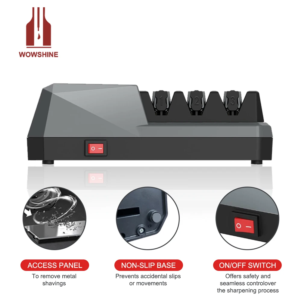 Professional Kitchen Electric Knife Sharpener - 3 Stages for Kitchen Knives with Diamond Abrasives and Resin Polishing