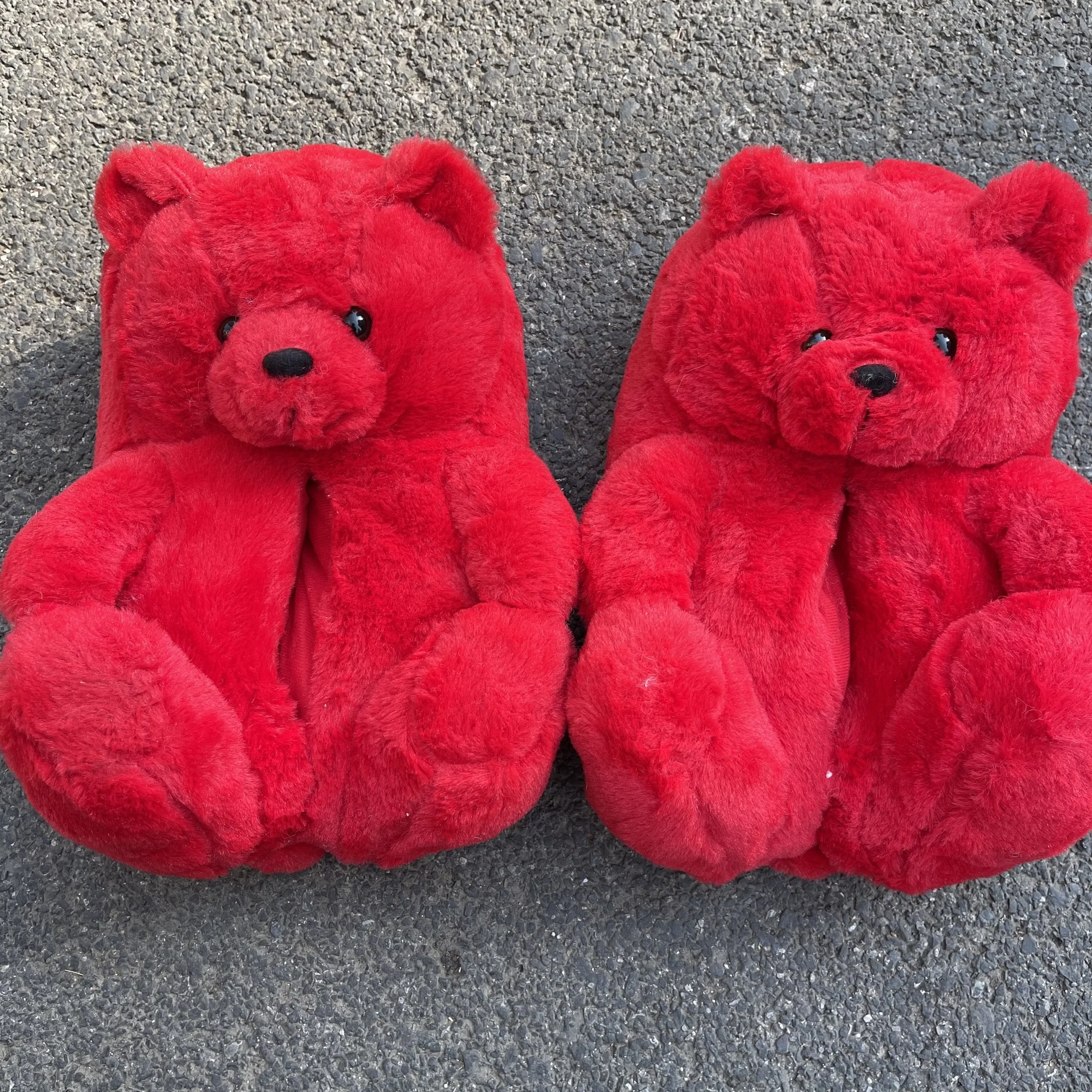 
Fluffy Warm Teddy Bear Plush Animal House Slippers Novelty Animal Shaped Plush Teddy Bear Slippers 