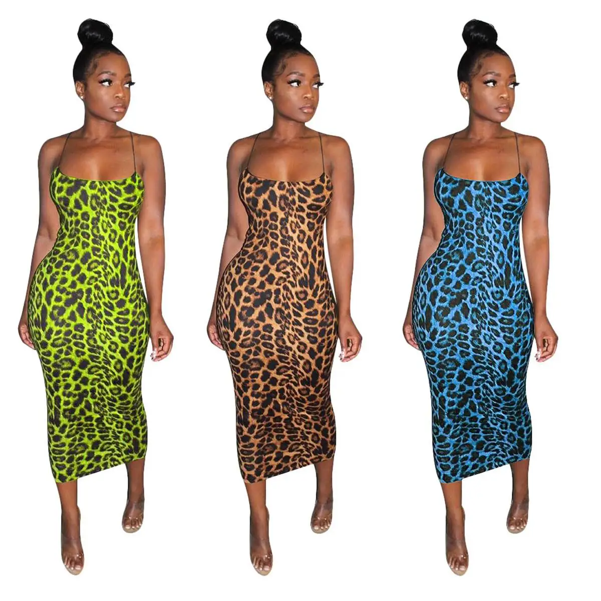 
Fashion Women Sexy Suspender Leopard Print Dress Casual Club Plus Size Dresses Skirts 