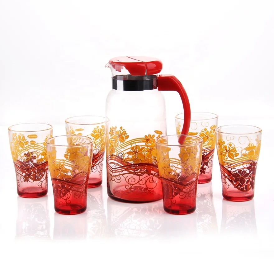 Manufacturer Glass Pitcher and Glasses Set 1 Pitcher and 6 Drinking Water Cups Tumblers for Homemade Ice Tea & Juice or lemonade