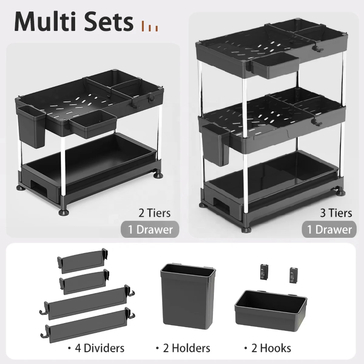 2 Tier Under the Sink Sliding Organiser Storage Shelf Drawer Bathroom Rack Stackable Cabinet Under Sink Organizer