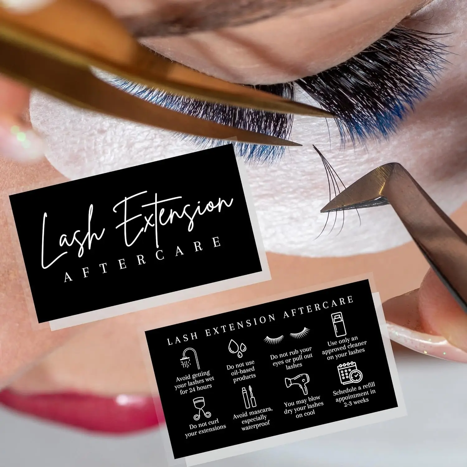 Custom Lash Aftercare Extension Cards,White and Black How to Care for Your Extensions lash Artists Hand to customers