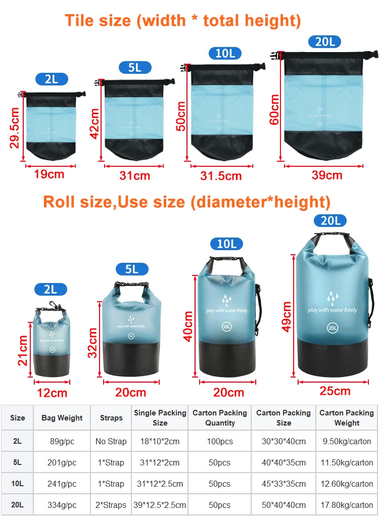 Outdoor Dry Sack Floating Waterproof Bag 2L 5L 10L 20L Boating Kayaking Hiking Camping Rafting Fishing Bag