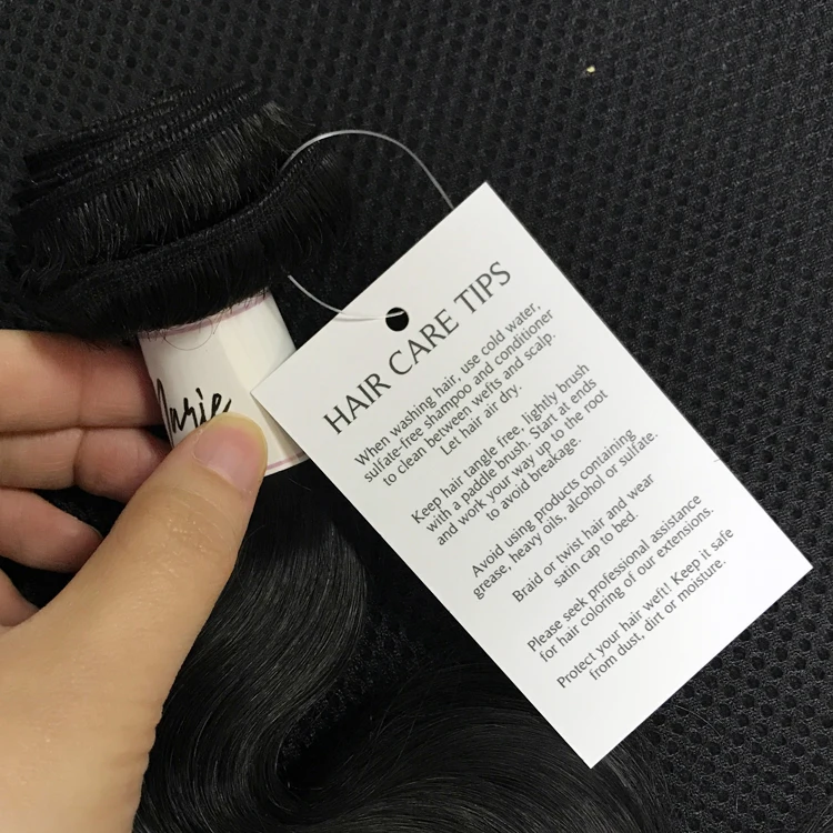 Custom products labels printing recycled paper hang tags, wig bundle hair extensions hang hair tags