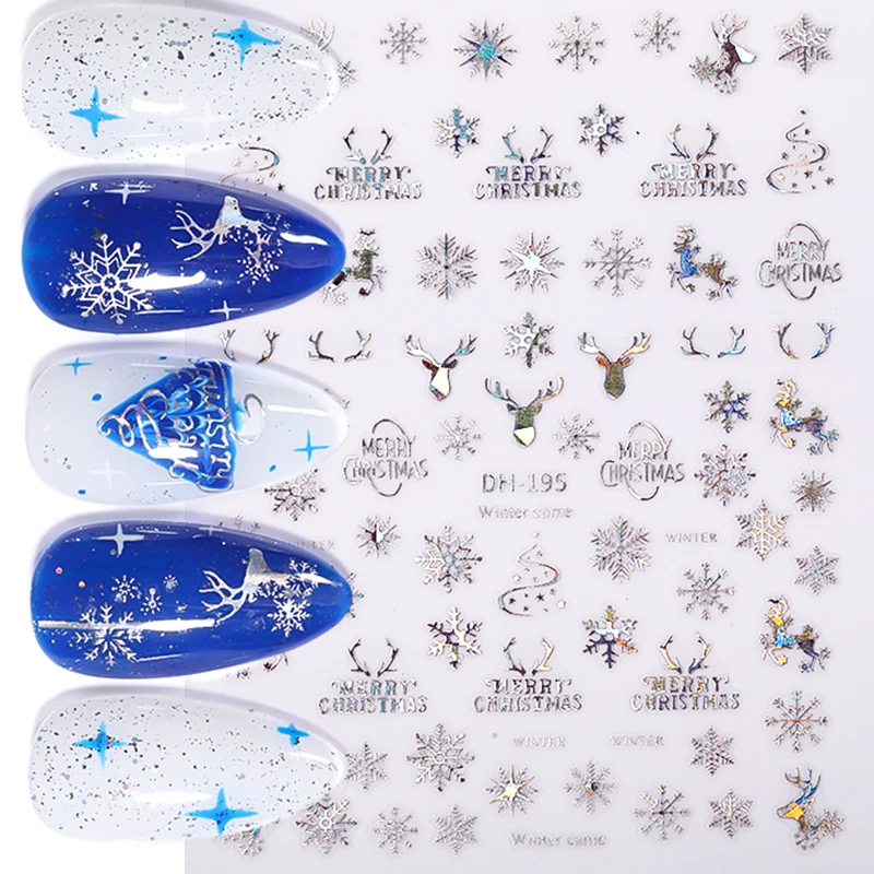 Snowflake 3D Nail Sticker Pumpkin Nail Stickers Laser Effect Gold Silver Christmas Fashionable Nail Beauty Products