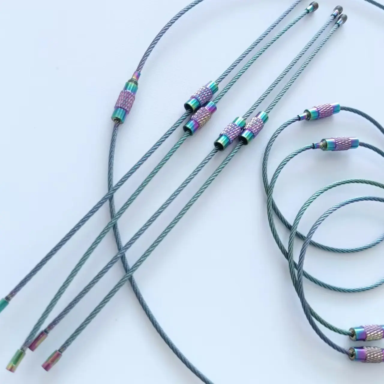 Wholesale  gradient color Stainless Steel Wire Cable Key  Luggage keychain maker wire keychain cable  luggage cable locks