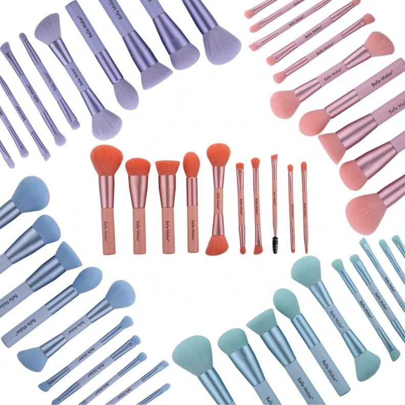 
Бесплатный образец, рождественский подарок, Кисть для макияжа, набор из 10 шт., двухсторонняя Кисть для макияжа, пастельный розовый оранжевый зеленый синий фиолетовый 