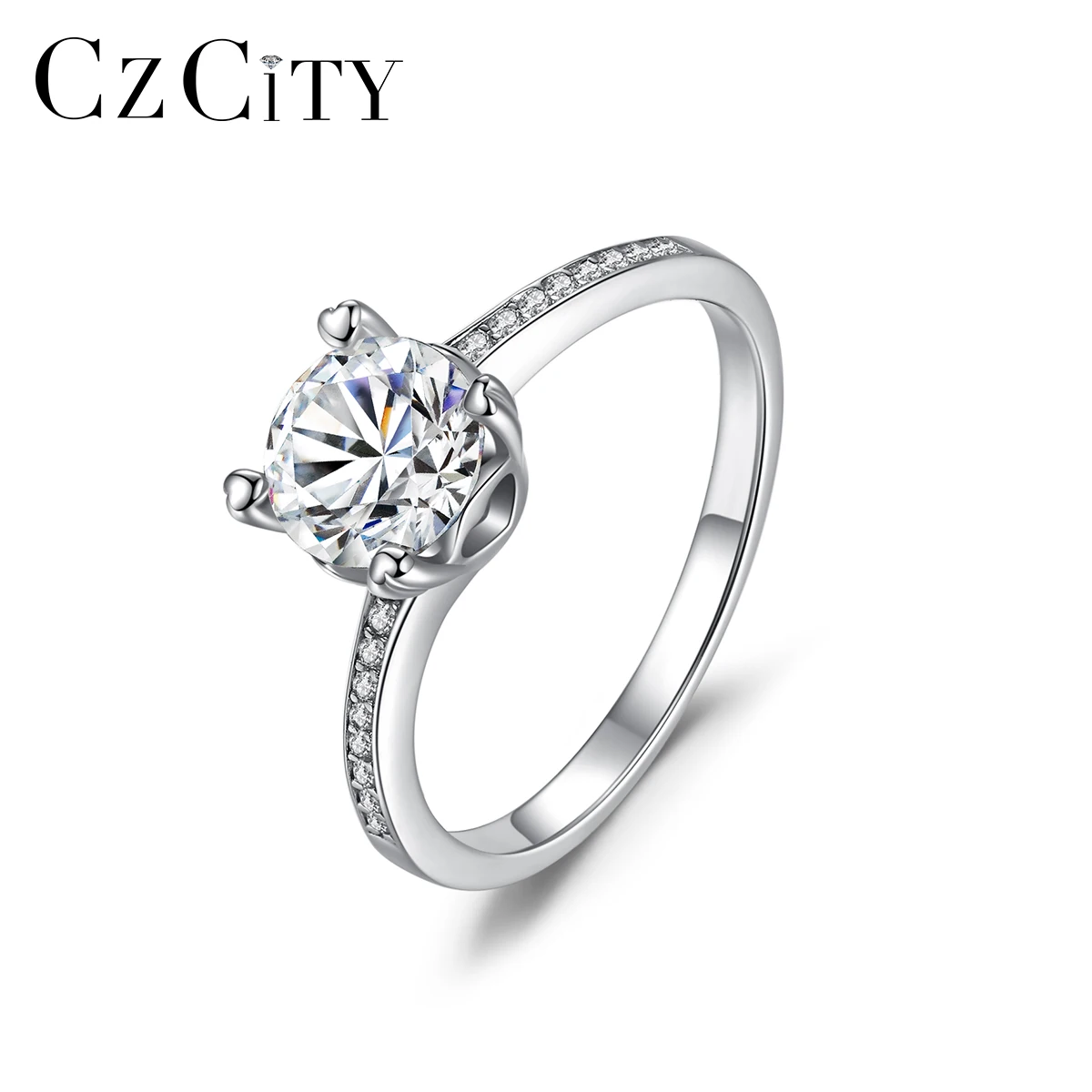 CZCITY Woman Gift Japanese Designed Band Classic Jewellery Real 925 Sterling Silver Engagement Moissanite Diamond Wedding Ring