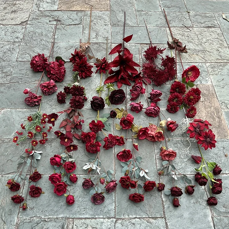 A-556 Flores Artificial Flowers Burgundy Red Flowers Decor Dark Red Flower Centerpiece