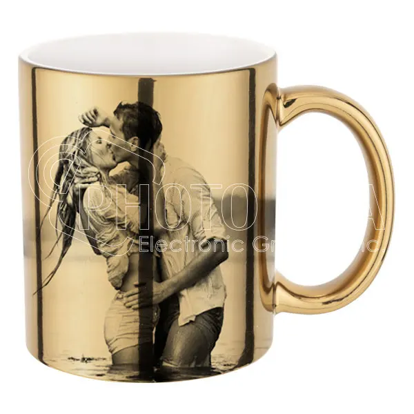 11 Oz. Gold/Silver Plated Ceramic Mug Sublimation Coffee Cup