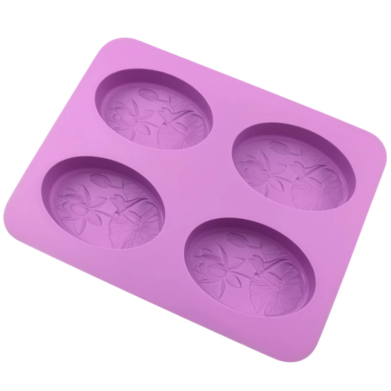365 Candle Molds Soap Making Molds Factory and Stock 4 Cavity Ellipse Shape Lotus Design Silicone Cake Mold Silicone Moulds