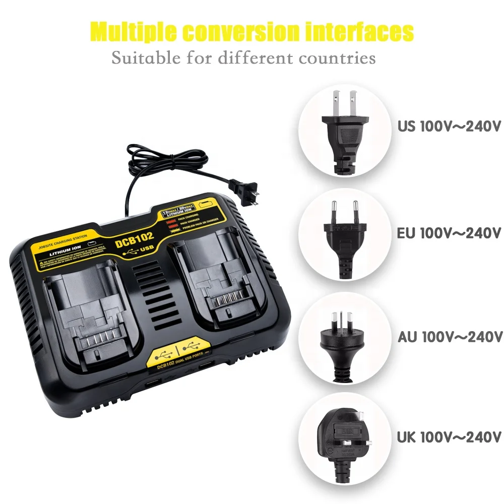 Замена DCB102 12 В 20 в двойной порт зарядное устройство 3 А USB для DEWALT 12/20 вольт макс. рабочее место зарядная станция DCB112 DCB107