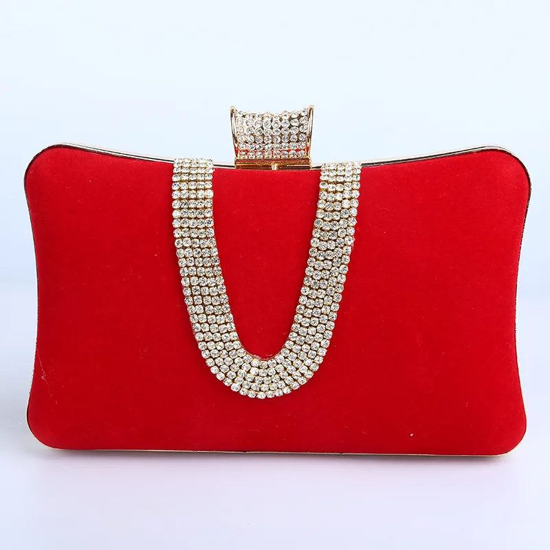 
Wholesales From China Factory Cheap Royal Velvet Crystal Beading Women Purse Big Boxed Evening Clutch Bag With Metal Strap 