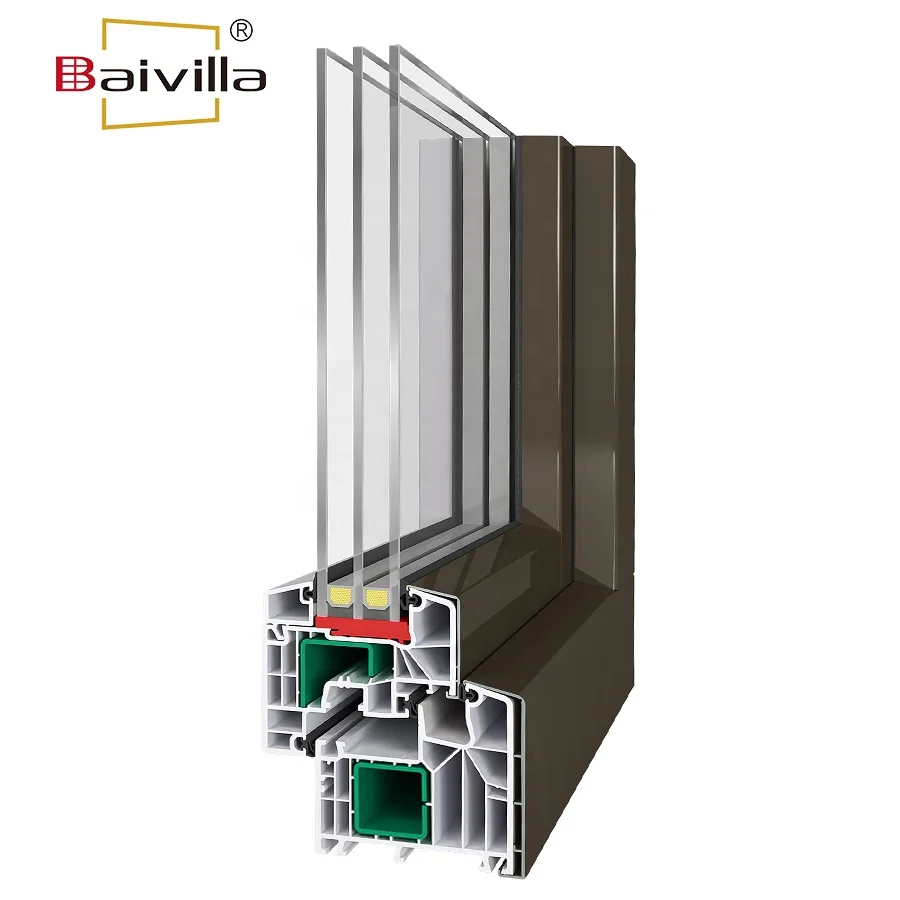 UPVC Windows Aluminum Cladding System Energy Efficient  Plastic Window with Double Tempered Glass For Home