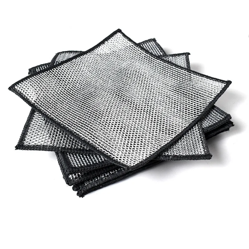 Custom Logo Multipurpose Wire Dishwashing Rag Non-scratch Wire Scrubbers Dishcloth Kitchen Towel Cleaning Cloths Woven Square