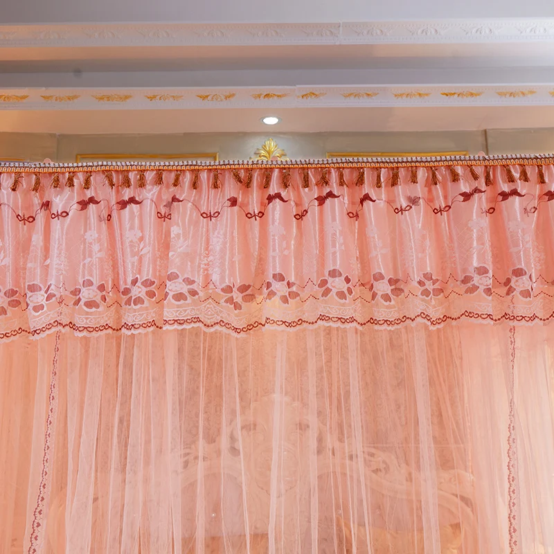 Luxury Square Top Guide Rail Soft Beautiful Lace Tassel Flower 2.1m High Elegant Durable Bed Net