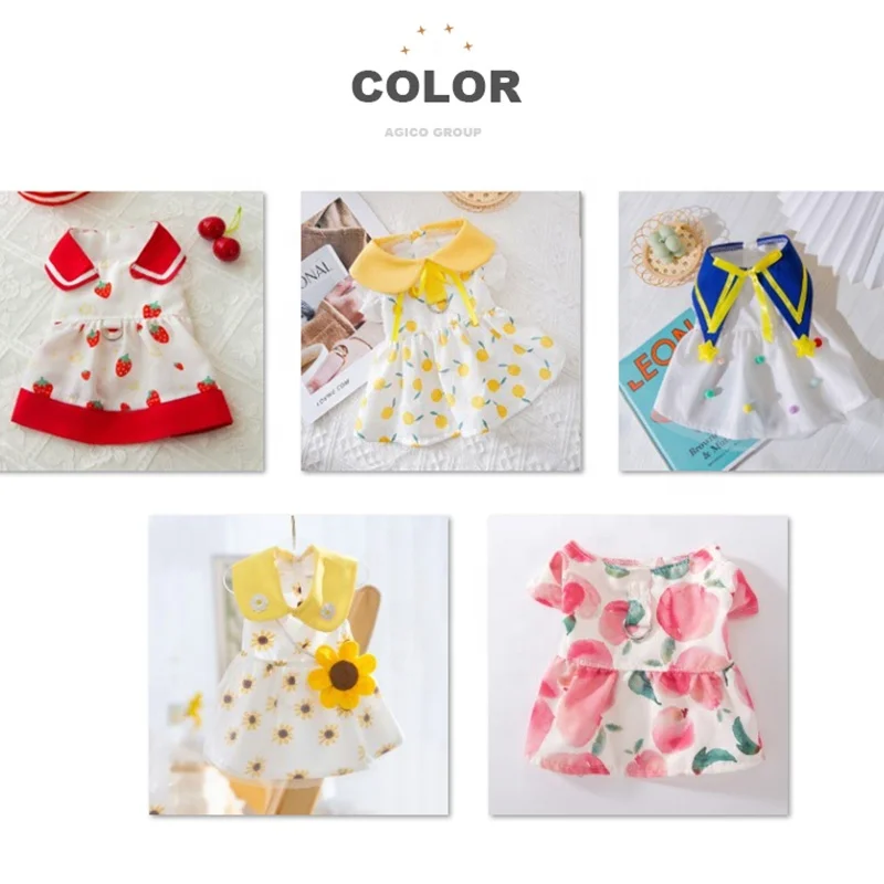 Dog Princess Dresses Skirt Pet Clothes with Bow Summer Thin Breathable Puppy Small Girl Cute Casual Polyester SUNNY Floral 2pcs