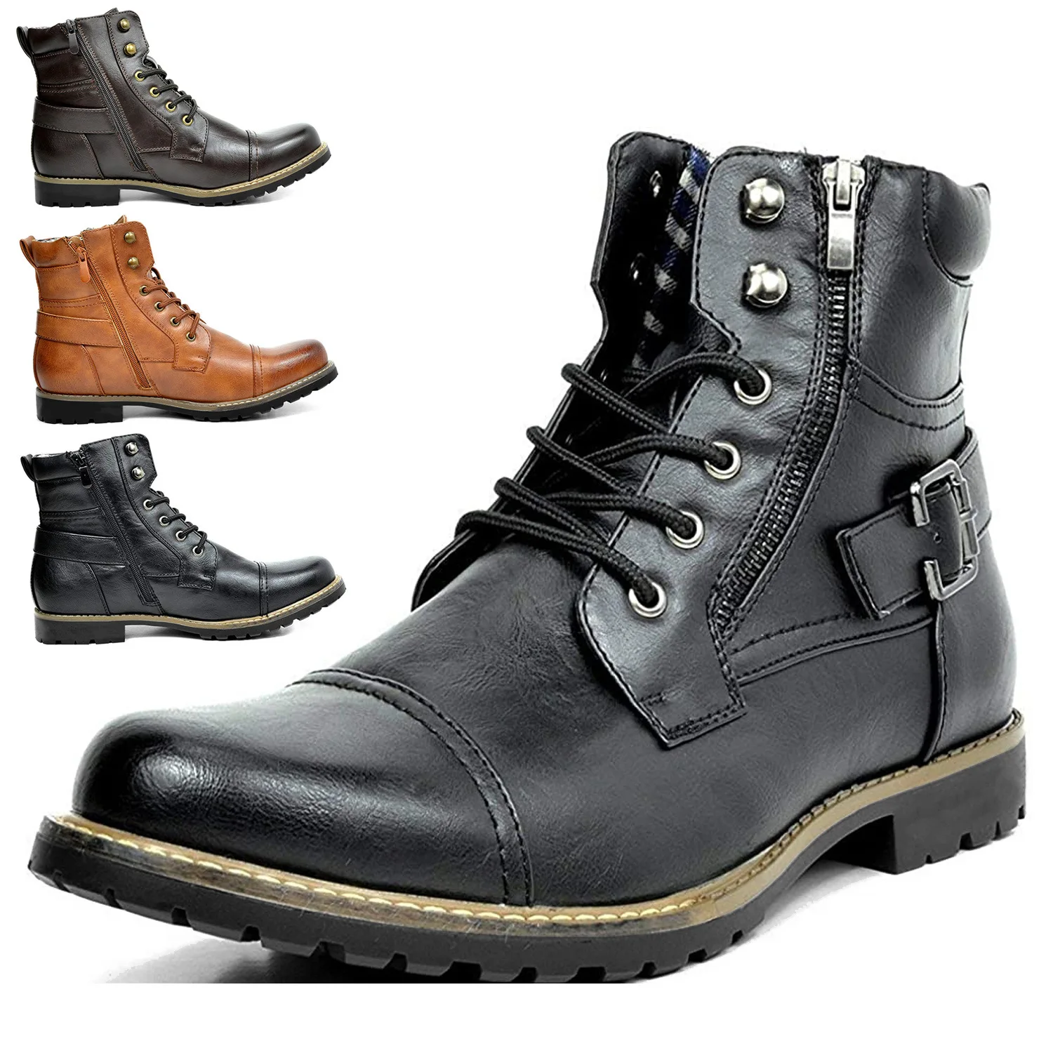 metal double zipper rider boots leather boots for men biker boots for men