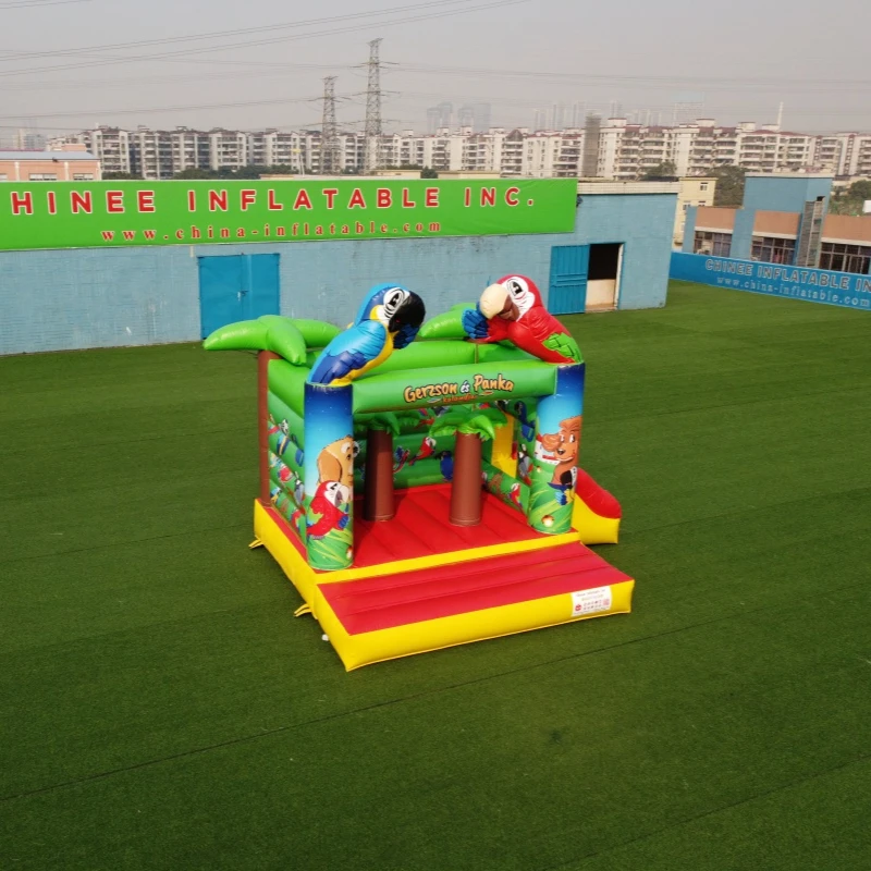 T2-005B inflatable combo with slide palm trees parrot animal theme
