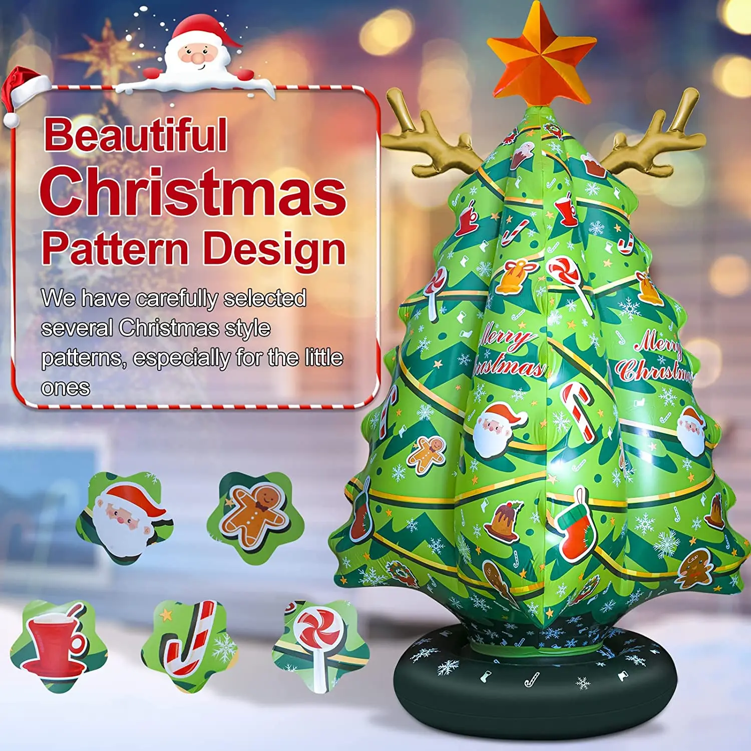 20IN PVC Inflatable Christmas Ball Outdoor Decorated Ball Xmas Inflatable Balls Remote Yard Decoration Holiday Ornaments